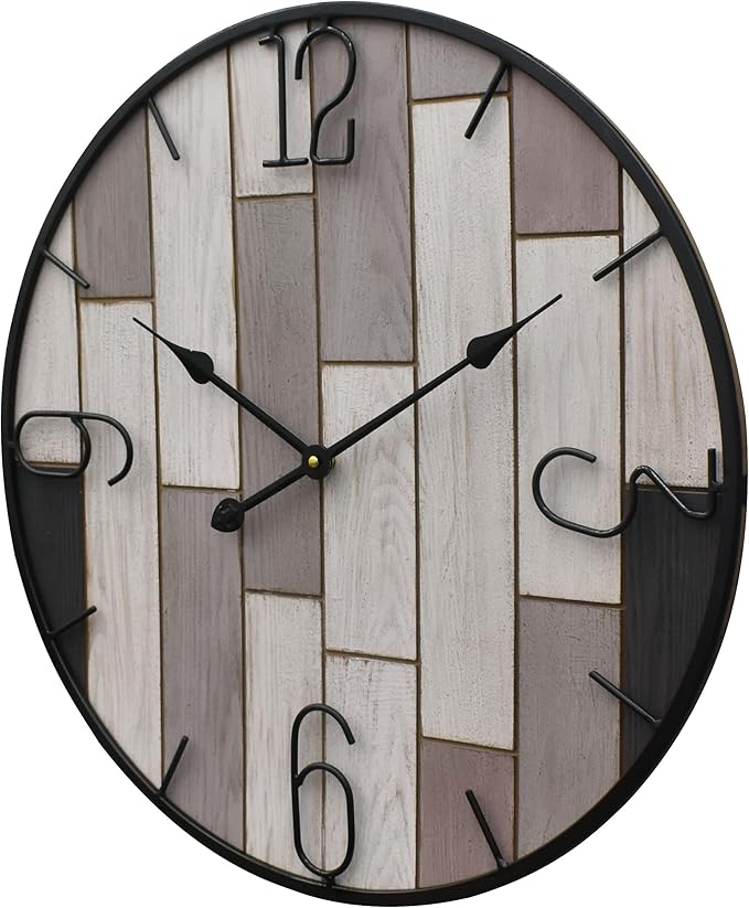 24" Metal Frame Number Multi-Color Mosiac Brown Wooden Wall Clock (Muti-Brown, 24 inch)
