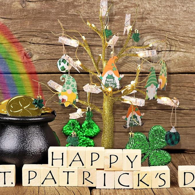 Money Holder Tree Present Card Holder, LED Birch Twig Tree Lights Tabletop, Display Tree with 12 Clear Clips for Christmas, Memo, Present Card, Photo, Wedding (Gold, Warm White,Vivid Style)