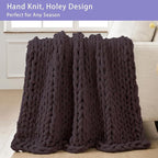 Bigacogo Chunky Knit Throw Blanket for Couch, 40x40 inches, 100% Hand Knitted with Thick Jumbo Chenille Yarn, Cozy Soft Large Rope Knot Cable Crochet Blankets for Sofa Bed Living Room, Chocolate