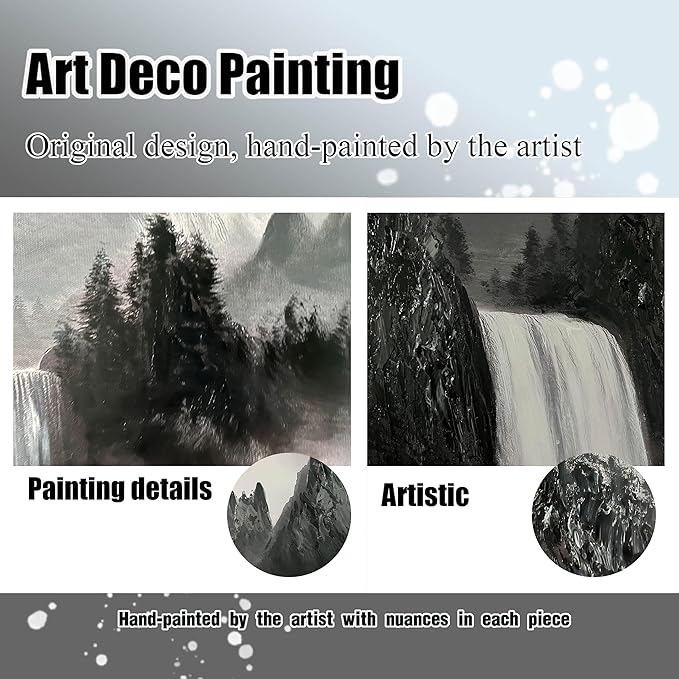 Hand Painted Mountains Painting for Living Room - Waterfall Canvas Wall Art for Office - Large Framed Wall Art Bedroom Size 29" x 59"