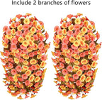 HyeFlora Artificial Fake Fall Hanging Flowers Plants for Outdoor Decor, 2PCS Faux Silk Fall Morning Glory Trailing Vines UV Resistant Look Real for Autumn Home Planter Porch Patio (Orange+Yellow)