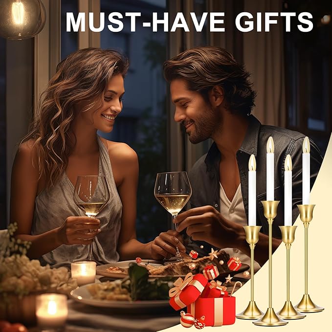 4PCS Candle Holder, Taper Candle Stick Holder - Gold Candle Holders, Holders Vintage Decor Dinner Table Dining Room Centerpieces Decorations for Wedding Fireplace Mantel.(Candles are not Included)