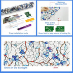 Window Privacy Film Stained Glass Decorative Static Clings Frosted Window Tint for Home Room Decor Bathroom Door Car Stickers with Glittering Effect, Removable(Blue Violet Botanical)