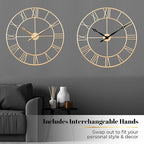 CLXEAST 30 Inch Wall Clock,Large Champagne Gold Metal Roman Numeral Wall Clock, Modern Wall Clocks for Living Room Decor,House Warming Gifts New Home