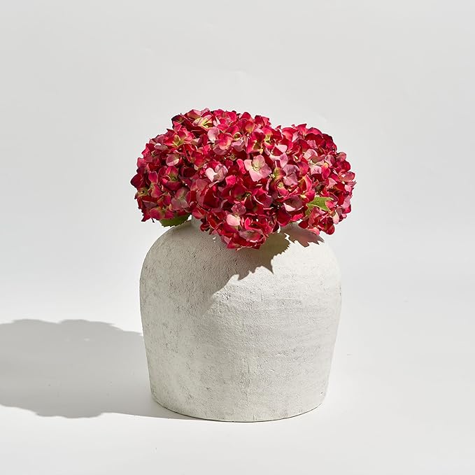 LB2 Large White Ceramic Vase, 11" Tall Zen Style Rustic vase, Terra Cotta Pitcher Vase, Distressed Farmhouse Decor, Pottery Decorative Flower for Home Decor (H 11" X 11")