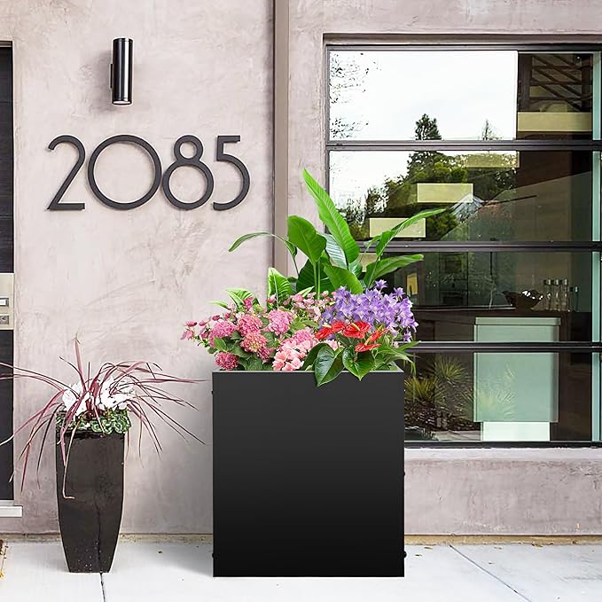 Metal Rectangular Planter Box, Small Planter Boxes Outdoor, 18''L x 18''W x 20''H Heavy Duty Plant Box with Removable Insert Shelf, 3 Tier Adjustable Height Tall Garden Planter for Plants, Flowers