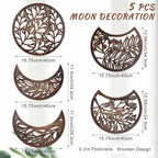 Jetec 5 Pcs Moon Phase Wall Art Decor Wall Pediments Hanging Wooden Moon Phase Spiritual Bedroom Nordic Boho Lunar Aesthetic Art for Living Room Dorm Apartment Bar Ornament(Dark Brown,15.75 Inch)