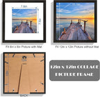 12x12 Black Picture Frame set of 3, Made of Glass and Wooden Square Photo frame - Displays Picture 8x8 With Mat or 12 x 12 Without Mat, Desktop & Wall Collage Photo Frame