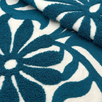 Alysheer Farmhouse Floral Leaves Embroidered Decorative Throw Pillow Cover 18x18 inches, Boho Tufted Flowers Embroidery Pattern Chic Cotton Cushion Case for Couch Bed Sofa Living Room(Teal Blue)