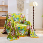 Fall Throw Blanket, 100% Cotton Soft Rustic Boho Throw Blanket for Bed, 90"x98" Farmhouse Decor Bed Flower Blankets, Light Weight Reversible Bohemian Throw Quilt