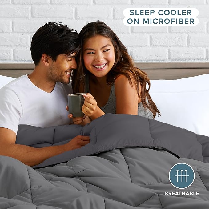 Bare Home King/California King Comforter - Reversible Colors - Goose Down Alternative - Ultra-Soft - Premium 1800 Series - All Season Warmth - Bedding Comforter (King/Cal King, Grey/Forged Iron Grey)