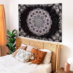 Fowocu Boho Floral Mandala Tapestry Wall Hanging Grey Bohemian Flower Medallion Tapestry Aesthetic Gray Black Hippie Indian Small Tapestries for Bedroom Living Room Dorm Decor 48 x 36 Inch