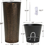 KOL 28" H. Tall Metal Cone Planters with Inner Pots 2-Pack, Bronze Hand-Hammered Large Decor Planter for Deck, Patio, Porch - Handcrafted Flower Pot - with Water Level Indicator - Indoor Outdoor Use