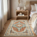 Topllen Washable Area Rug - 3'x5' Boho Bedroom Rug Indoor, Non-Slip Low-Pile Rugs for Living Room Bathroom Kitchen Front Door, Entry Throw Carpet Stain Resistance (Rust, 3x5ft)