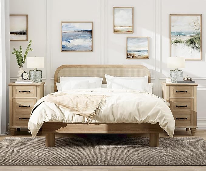 WAMPAT Set of 2 End Tables with Charging Station, Wooden Side Table with Drawer & Storage Cabinet, Farmhouse Nightstands with Power outlets USB Ports for Living Room & Bedroom, Oak