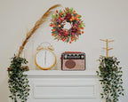 22 Inch Fall Chrysanthemum Wreath Harvest Floral Wreath with Apples Pinecones Berries and Eucalyptus Maple Leaves for Fall Thanksgiving Halloween Mantel Table Outdoor Front Door Wall Window