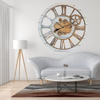 The Gears Clock 36'' Inch Real Moving Gear Wall Clock Vintage Industrial Oversized Rustic Farmhouse (White Farmhouse)