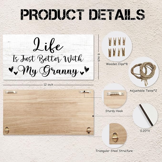 Granny Gifts Picture Frame Photo Holder for Wall, Mothers Birthday Gifts for Grammy Grandma, Thank You Gifts Grandmother Gammy Gifts from Grandchildren Grandkids Hanging Photo Display