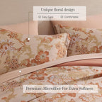 Queen Comforter Set -7 Pieces Terrecotta Floral Comforter Set for All Seasons, Bed in a Bag Queen with Botanical Flowers Comforter, Sheets, Pillowcases & Shams