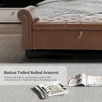 Furniliving 55” End of Bed Bench, Bedroom Bench with Button-Tufted, Large Upholstered Storage Ottoman Entryway Bench with Storage Shoe Cabinet Bench, for Bedroom, PU, Brown