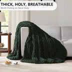 L'AGRATY Chunky Knit Blanket Throw: 72''x84'' Chenille Chunky Knitted Throw Blanket for Bed Couch - Handmade Thick Big Cable Knit Blanket - Large Chunky Crochet Rope Blanket for Home Decor(Green)