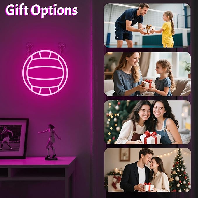 Volleyball Neon Signs for Wall Decor, Sports Neon Lights for Bedroom Living Room Game Room Club, 5V USB Power with Hanging Chain Hooks