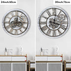 The B-Style Large Real Moving Gears Wall Clock 30 inch Rustic Retro Industrial Farmhouse Wood Clock Oversized Decorative Vintage Wall Clocks for Living Room (Silver Gray)