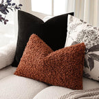 Foindtower Set of 2 Curly Teddy Wool Pillow Covers Decorative Boucle Textured Lumbar Throw Pillow Faux Fur Sherpa Pillowcases Sheepskin Fuzzy Cushion Case for Sofa Bedroom Car 12"x20" Hazel Brown