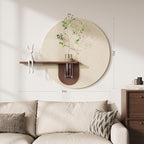 3D Textured Round Minimalist Wall Art with Vase, Neutral Wall Decor with Rabbit Sculpture, Abstract Geometric Artwork with Simulated Plants for Living Room Hallway Dining Room Bedroom Office, 31x24 In