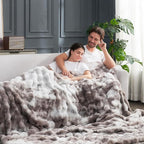 Cozy Bliss Faux Fur Throw Blanket for Couch, Fuzzy Soft Plush Thick Bubble Blanket for Sofa Bedroom Living Room, 108 * 90 Inches Tie Dye Taupe