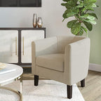 BELLEZE Accent Barrel Chair, Faux Leather Round Club Tub Sofa Corner Chair with Flared Legs and Cozy Soft Padding for Living Room Bedroom Waiting Room - Beige