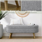 Oval Storage Bench 43.5" Linen Fabric Upholstered Entryway Bench with Solid Wood Legs Ottoman Bench Indoor Bench for Living Room/Bedroom/End of Bed/Entryway (New Grey)