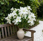 10-Bud Artificial Lily Flowers, 4 Pcs Fake Outdoor Flowers, UV Resistant Faux Flowers for Outdoor Planters, Silk Flowers for Wedding Decoration (White)