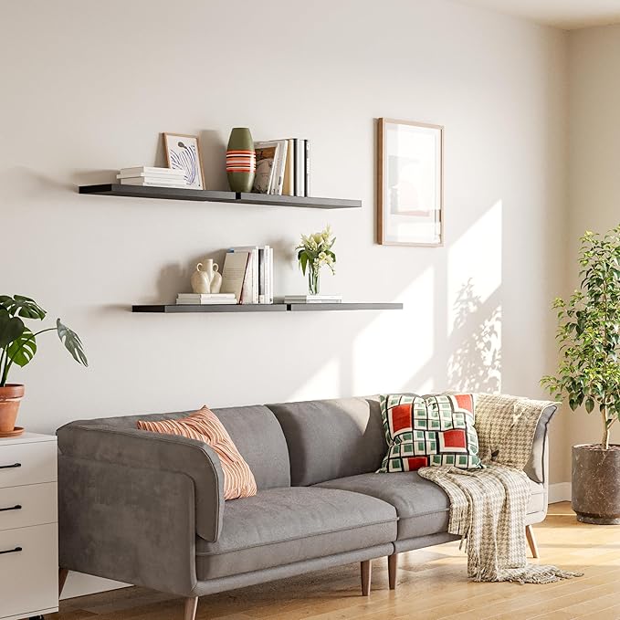 23’’Black Floating Shelves for Wall,Rustic Wood Shelf for Room Decor/Storage/Display,Small Bookshelf,Wall Mounted Hanging Shelves for Bedroom, Bathroom, Living Room, Kitchen,Set of 4