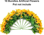 Sunflowers Artificial Flowers, 10 Bunches Fake Sunflower Artificial Flowers for Outdoors Fall Autumn Decoration Look Real UV Resistant Fake Flowers for Home Porch Garden Wedding Party Office Indoor