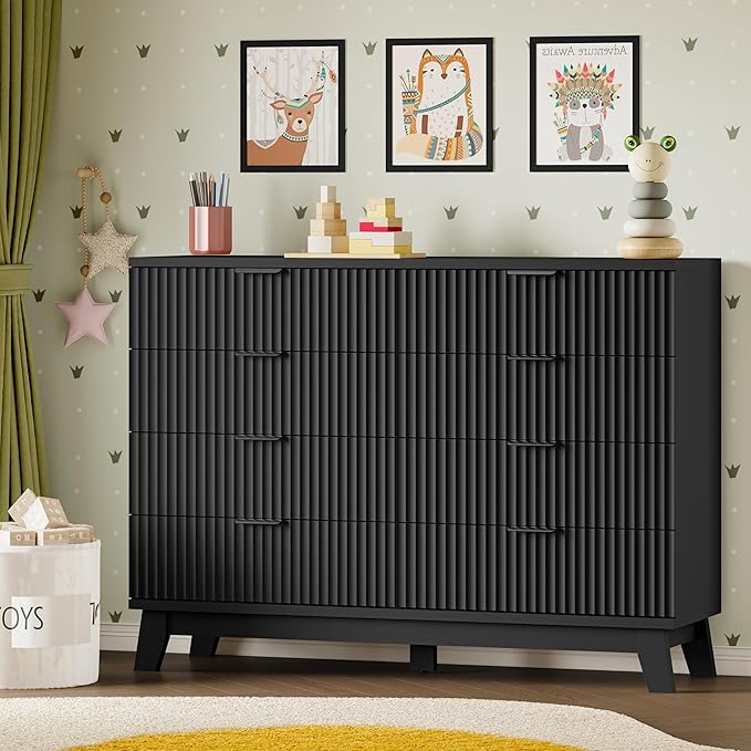 53" Tall Dresser for Bedroom, 8-Drawer Fluted Chest of Drawers, Modern Wood Highboy with Metal Slides and Handles, Anti-Tip Kit, Vertical Clothes Storage Organizer for Apartment, Closet