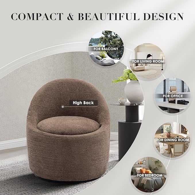 COLAMY Modern Swivel Accent Chair with Hidden Storage, 360° Barrel Swivel Chair, Small Swivel Armchair for Living Room/Bedroom, Brown