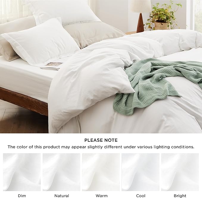 Bedsure Duvet Cover Queen Size with Fitted Sheet - 4 Pieces Prewashed Cotton-Like Extra Soft Bedding Set, Includes 1 Duvet Cover 90x90 Inches with Zipper Closure, 2 Pillow Shams, 1 Fitted Sheet, White