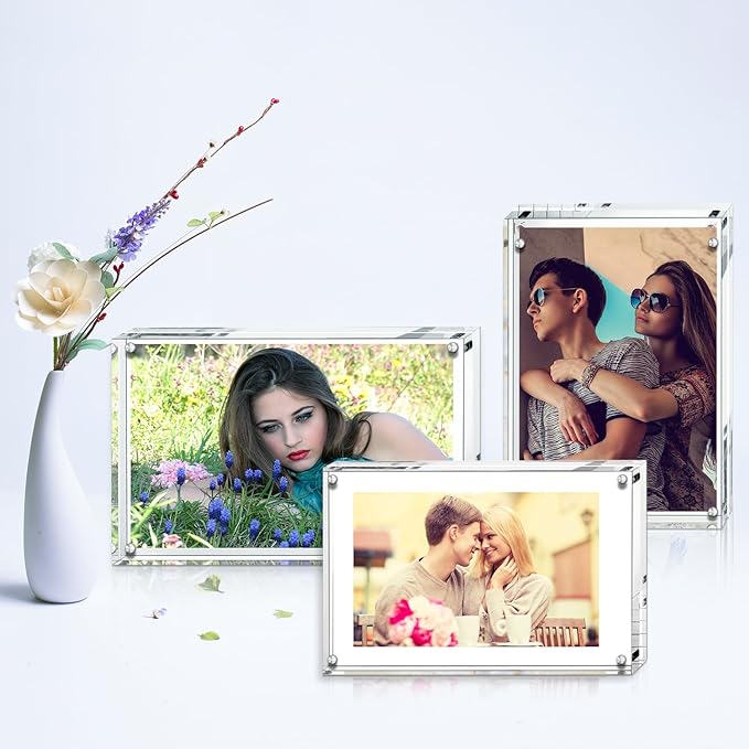 Acrylic Photo Frames 6x8'', Magnetic Acrylic Block Picture Frame,Desktop Frameless Photograph Display