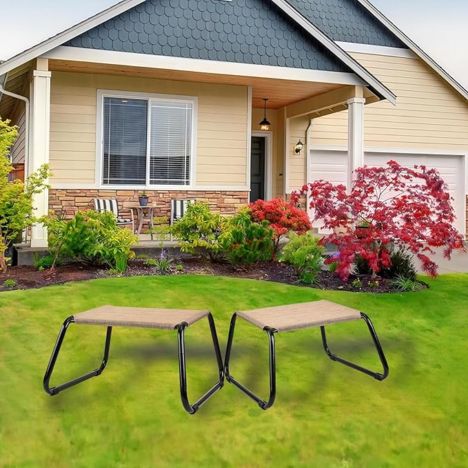 Outdoor Footstools for Patio,Backyard Patio Furniture Metal Frame Small Seat All Weather Footrest for Couch Patio Chairs 2 Pieces Beige