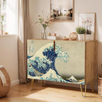 SIGNWIN Sideboard Buffet Cabinet, Kitchen Storage Cabinet with 2 Doors, Japanese Great Wave Off Kanagawa Vintage, Cupboard Console Table for Dining Room - 35" L x 18" W x 29" H