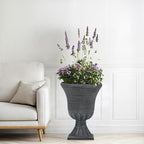 22" Large Urn Planters for Outdoor Plants, Set of 2 Plastic Flower Pot with Handmade Washed Black Finish, Weather-Resistant for Porch, Garden, Patio or Indoor Use