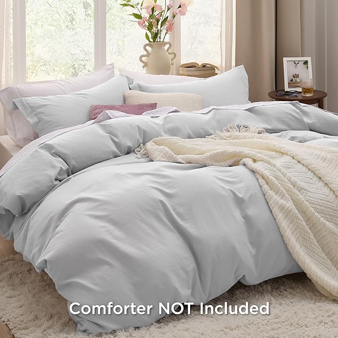 Bedsure Light Grey Duvet Cover Full Size - 3 Pieces Prewashed Extra Soft Cotton-Like Bedding Set, Includes 1 Duvet Cover 80x90 Inches with Zipper Closure & 2 Pillow Shams, Comforter Not Included