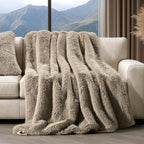 Luxury Faux Fur Throw Blanket, Soft Fluffy Faux Mink Blankets for Bed, Couch, Sofa, Thick Cozy Plush Warm Fur Throws with Reversible Velvet, Natural Mink, 50"x60"