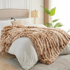 NEWCOSPLAY Faux Fur Twin Blanket Tie-dye Beige Luxury Fluffy Thick Warm Bubble Blanket for Couch Sofa Bed 700GSM (Tie-dye Beige, Twin(60"x80"))