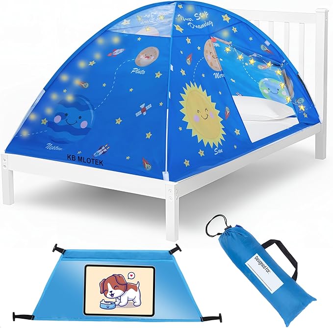 Outer Space Full Bed Tent for Kids Indoor Fort - Magical Dream Tents for Boys Pop Up Toddler Bed Canopy for Girls Bunk Bed Tent for Top Bunk - Sensory Sleep Pod for Kids Educational