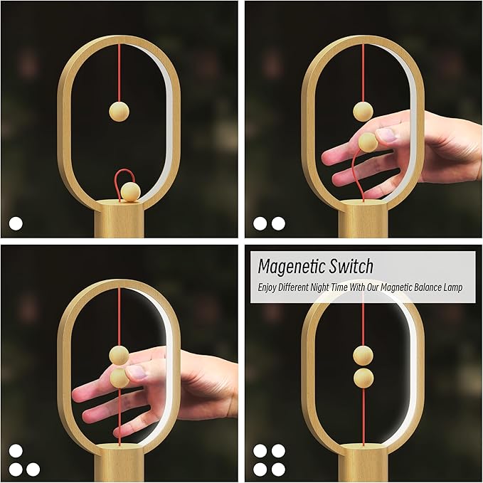 Bedroom Lamps - Mini Balance Lamp, Bedside Lamp, Nightstand Lamp, 3 Level Brightness Plug in Night Light for Home, Office, College Dorm (Wood Color)