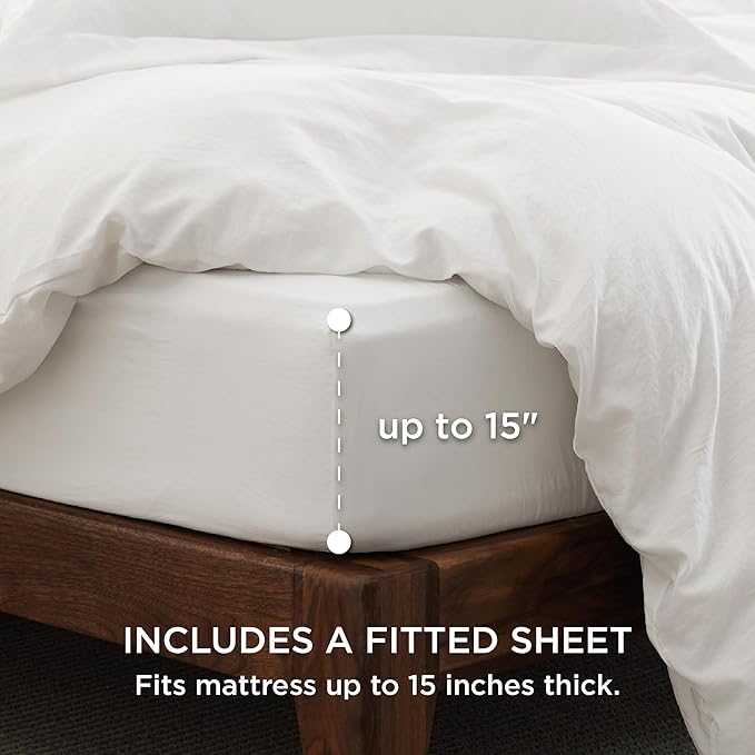 Bedsure Twin Size Duvet Cover with Fitted Sheet - 3 Pieces Prewashed Cotton-Like Extra Soft Bedding Set, Includes 1 Duvet Cover 68x90 Inches with Zipper Closure, 1 Pillow Sham, 1 Fitted Sheet, White