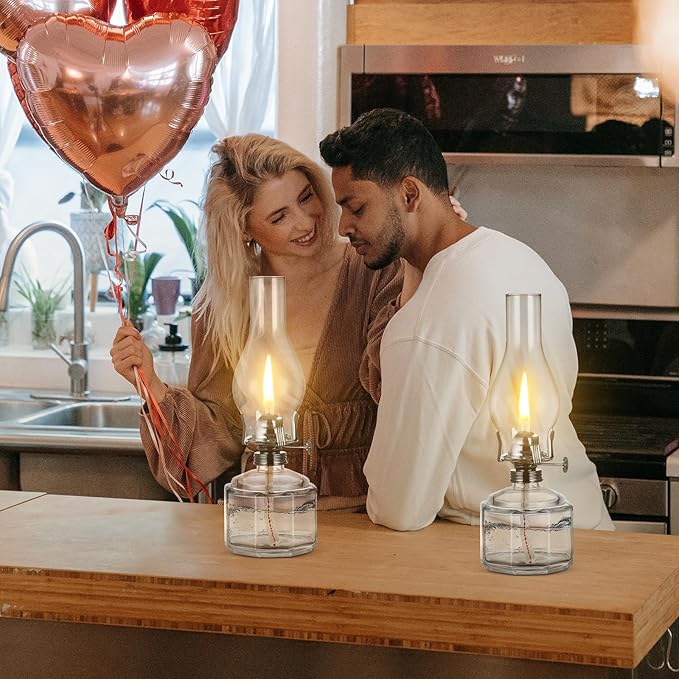 4 Pack Rustic Oil Lamp Large Vintage Glass Kerosene Lamp Chamber Oil Lamps for Indoor Use Home Decor Classic Old Hurricane Oil Lamp for Emergency Lighting 12.5''