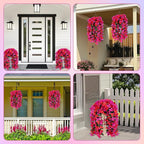 Artificial Bougainvillea Flowers for Outdoor Plant,2 pcs Faux Hanging Flowers Bougainvillea for Outside Decoration,Fake Silk UV Resistant Vines for Front Door Porch(Rose red+Fuchsia)